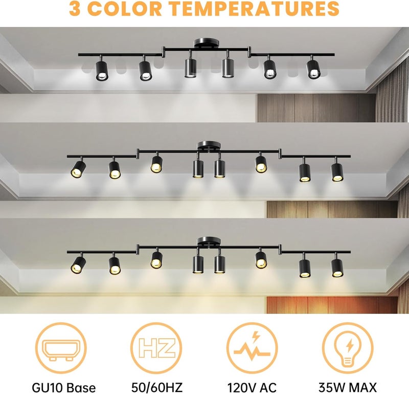 Lavendex LED 8 Light Track Lighting Kit, Dimmable Ceiling Spot Lighting Includes 8 x GU10 Bulb, Modern Track Light Fixture with Rotatable Heads for Kitchen, Living Room, Bedroom - Image 2